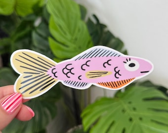 Hand Drawn Pink Fish Sticker, Matte Vinyl