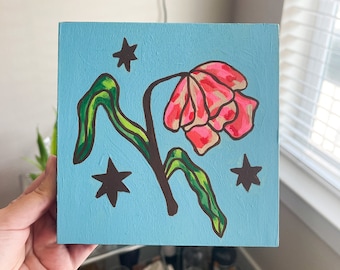 flower acrylic painting, original flower painting, flower painting, dead flower painting, acrylic on wood painting, flower wall art, flower