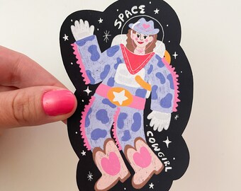 Space Cowgirl sticker, Space Girl illustration,  Space Sticker, Girl Illustration, Outer Space sticker, Cowgirl sticker, Cowgirl space