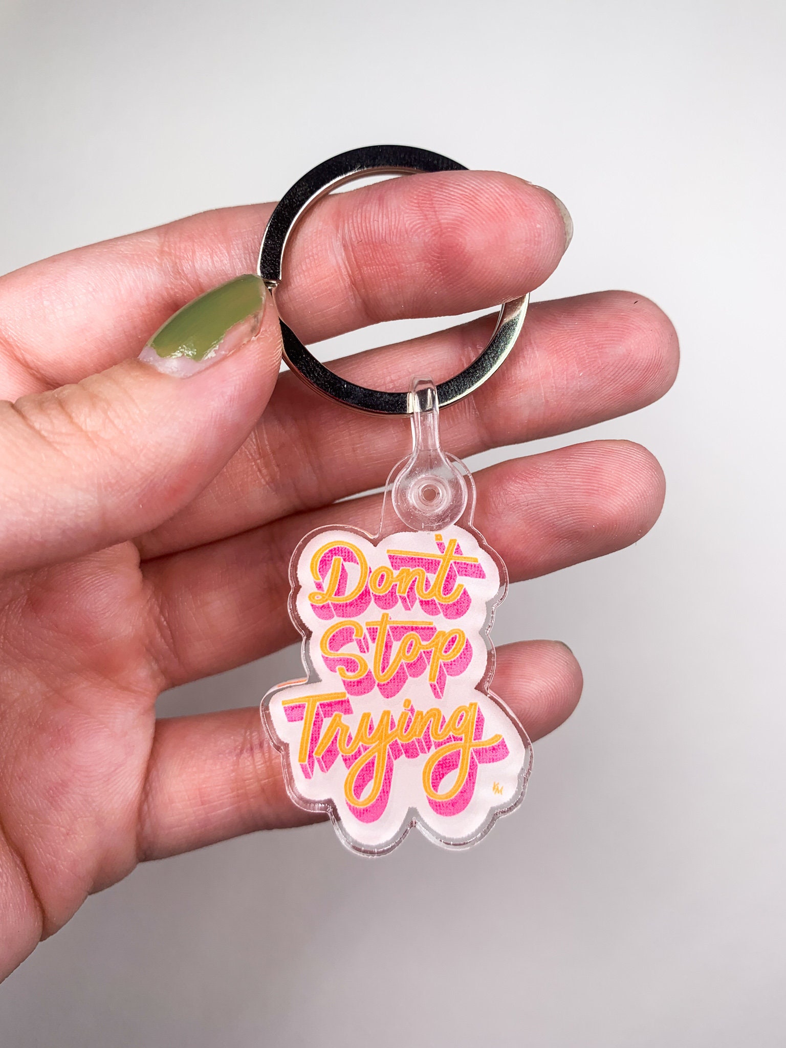 Don't Stop Trying Keychain Clear Keychain Happy Etsy UK