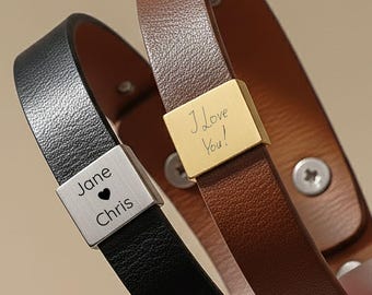 Handwriting Bracelet for Men, Personalized Jewelry for Him, Vegan Leather Wrist Wear