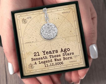 Custom Engraved Keychain Starmap 21st Birthday Gift for Him, Personalized Star Map Date, Celestial Accessories, Mens Keychain