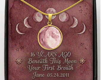 16th Birthday Gift for Her Custom Moon Phase Necklace Celestial Jewelry