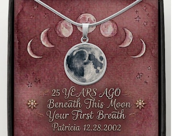Gothic Moon Phase Necklace: 25th Goth Birthday gift for her, Celestial Jewelry, Witchy Necklace