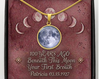 Celestial Birthday Gift for her: 100th Moon Phase Necklace, Custom Jewelry