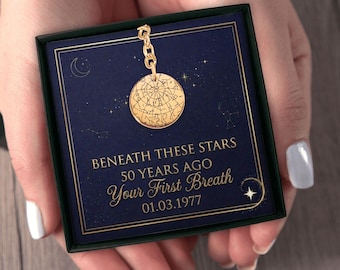 Custom Engraved Keychain Starmap 50th Birthday Gift for Him, Personalized Star Map Key Ring, Custom Night Sky Celestial Accessory