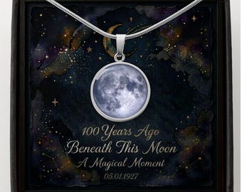 Custom Moon Phase Necklace 100th Birthday Gift, Personalized Celestial Pendant Jewelry, Unique Milestone Keepsake