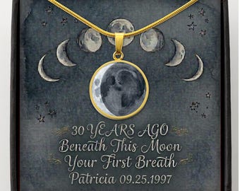 30th Goth Birthday gift for her, Custom Gothic Moon Phase Necklace, Witchy Celestial Jewelry, Dark Academia Gift