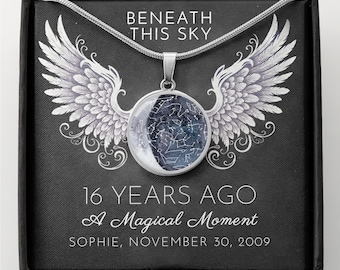 16th Birthday Gift Girl, Star Map & Moon Phase Necklace, with Personalized Wings Jewelry Box for Daughter, Granddaughter, Goddaughter