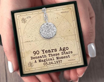 Custom Engraved Keychain Starmap 90th Birthday Gift for Him