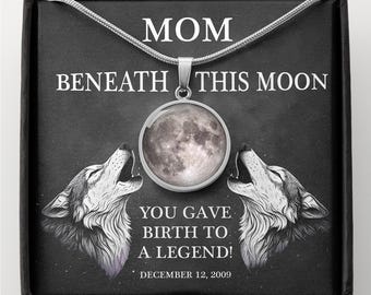 Wolf Mother's Day Gift, You Gave Birth to a Legend Moon Phase Necklace, Personalized  Mom Jewelry, Personalized Celestial Present for Her