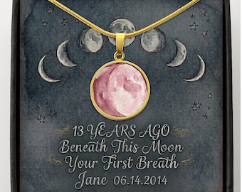 Watercolor Custom Moon Phase Necklace 13th Birthday Gift for Her Celestial Jewelry