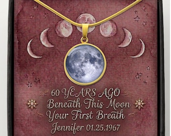 Celestial Birthday Gift for her: 60th Moon Phase Necklace, Personalized Jewelry