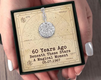 Custom Engraved Keychain Starmap 60th Birthday Gift for Him