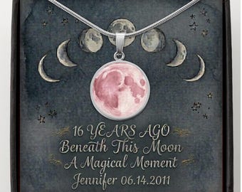16th Birthday Gift for Her Custom Watercolor Moon Phase Pendant Necklace