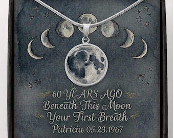 60th Goth Birthday gift for her, Custom Moon Phase Necklace, Witchy Celestial Jewelry, Dark Aesthetic Pendant for Alternative Women