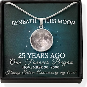 25th Wedding Anniversary Gift for Wife | Silver Anniversary Moon Phase Necklace | Personalized Jewelry
