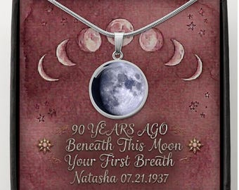 Realistic Moon Phase Necklace 90th Celestial Birthday Gift for her Custom Jewelry