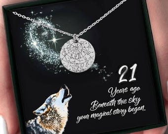 Wolf Star Map Necklace – Celestial 21st Birthday Gift • Meaningful Keepsake for Wild & Magical Souls