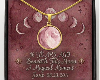 16th Birthday Gift for Her Custom Watercolor Moon Phase Pendant Necklace