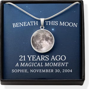 Personalized 21st Birthday Moon Phase Necklace: Surgical Steel or Gold