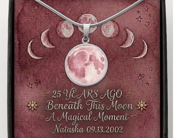 25th Birthday Gift for Her Watercolor Custom Moon Phase Necklace Celestial Jewelry
