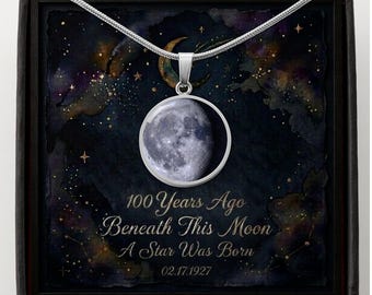Custom Moon Phase Necklace 100th Birthday Gift Celestial Jewelry