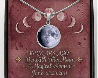 16th Celestial Birthday Gift for her - Realistic Moon Phase Necklace, Custom Jewelry Pendant, Witchy Celestial Jewelry, Moon Gift