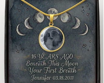 Gothic Moon Phase Necklace 16th Goth Birthday gift for her, Custom Celestial Witchy Jewelry