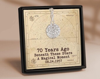Custom Engraved Keychain Starmap 70th Birthday Gift for Him, Personalized Star Map Key Ring, Celestial Stainless Steel Keychain