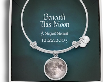 Personalized Birth Moon Phase Bangle Bracelet: Custom Birthday Gift