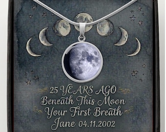 25th Celestial Birthday Gift for her - Custom Moon Phase Necklace