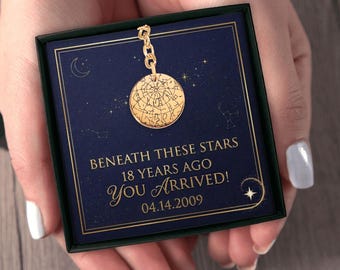 Custom Engraved Keychain Starmap 18th Birthday Gift for Him, Personalized Star Map Night Sky Accessory, Celestial Couple Keepsake
