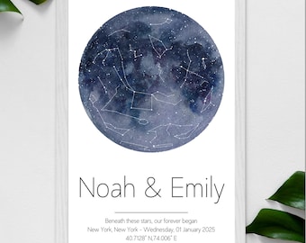 1 Year Anniversary Gift  – Personalized Paper Anniversary, Wedding & Celestial Wall Art, Printable Star Map, Unique Gift