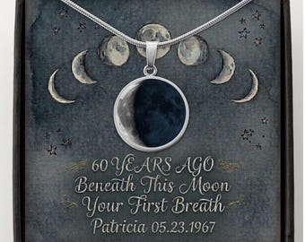 Realistic Moon Phase Necklace 60th Celestial Birthday Gift for her Custom Jewelry