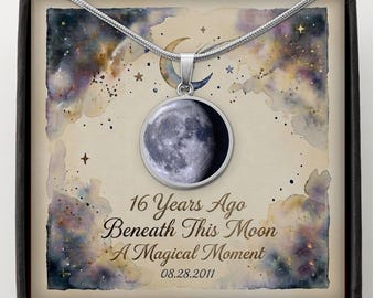 Custom Moon Phase Necklace - 16th Birthday Gift for Her, Celestial Jewelry, Personalized Keepsake, Astronomy Pendant, Unique Necklace