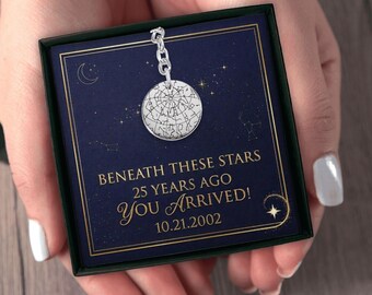Custom Engraved Keychain Starmap 25th Birthday Gift for Him