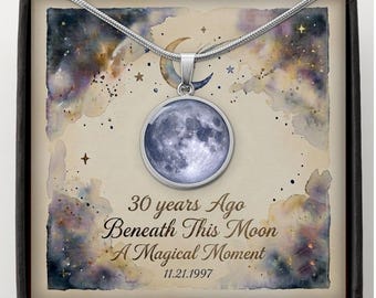 Custom Moon Phase Necklace 30th Birthday Gift, Celestial Pendant, Personalized Jewelry, Unique Necklace for Her