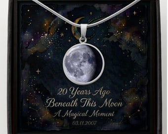Custom Moon Phase Necklace 20th Birthday Gift, Personalized Celestial Pendant, Unique Anniversary Jewelry