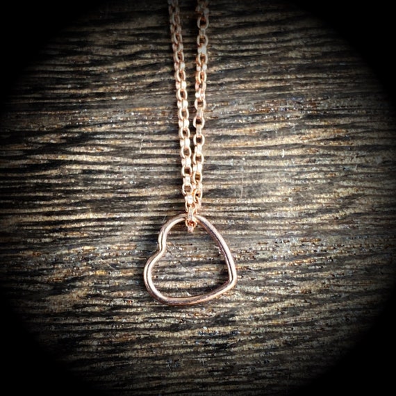 14k Rose Gold Fill Floating Open Heart Necklace - 15”