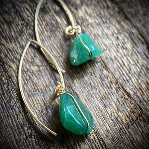 14k yellow gold wire wrapped natural jade earrings