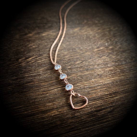 BRIDAL 14k Rose Gold Fill Swarovski Crystal Open Heart Necklace 16”