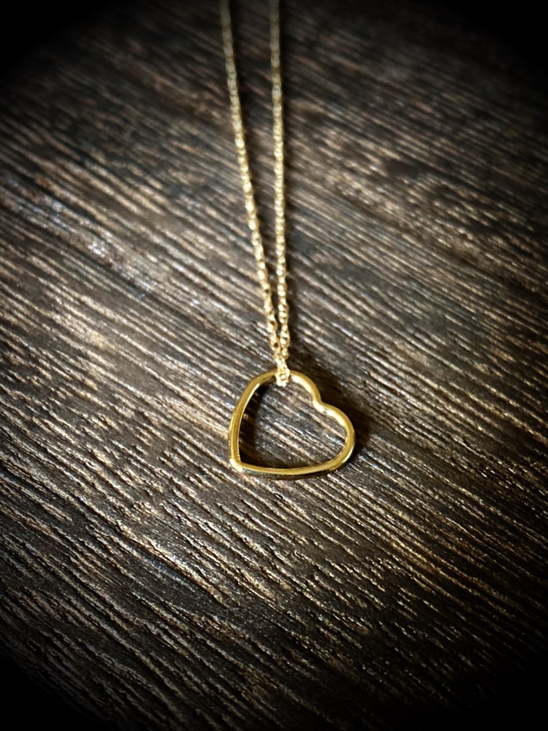 TOP SELLER: 14k Yellow Gold Floating Open Heart Necklace 16 image 1