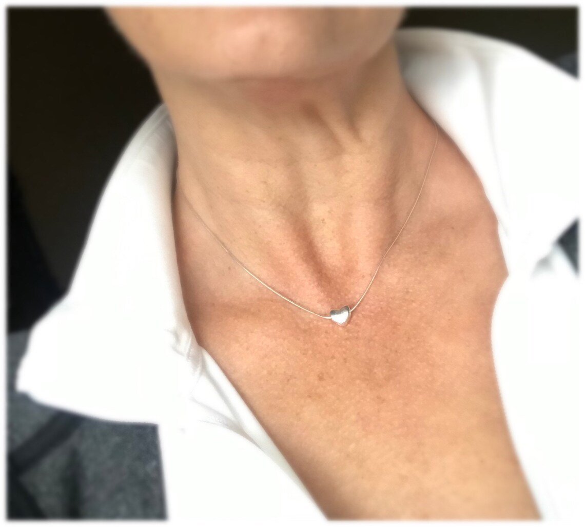 Sterling Solid Sliding Heart Silver Necklace 16 Etsy