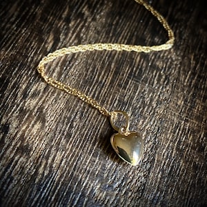 Tiny 14k solid Yellow Gold “Puff Heart” Necklace - 16”