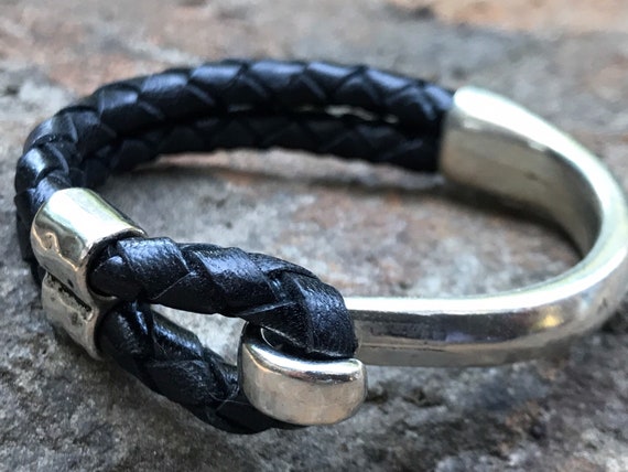 Black 6mm Cord + Silver Zamak Half Cuff Bracelet