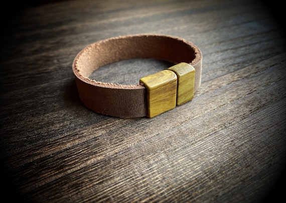 TOP SELLER: Petite Natural Leather & magnetic wood resin cuff bracelet