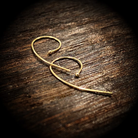 14k Yellow Gold Dainty Ball End Curved Threader Wire Earrings 22 guage