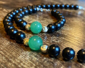 Tulum - The Set - Black Onyx, Sterling Silver, Natural Jade Necklace and Bracelet Set