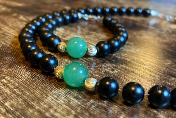 Tulum - The Set - Black Onyx, Sterling Silver, Natural Jade Necklace and Bracelet Set